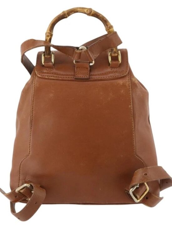 GUCCI Bamboo Backpack Leather Brown Gold Auth 169775 main image 6
